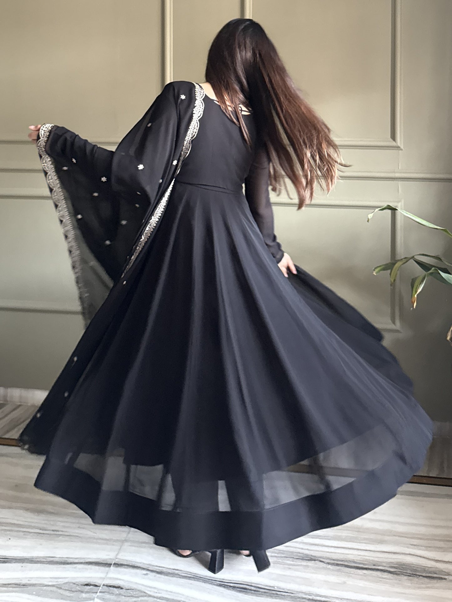 Alluring Black Georgette Party Wear Anarkali Gown With Koti