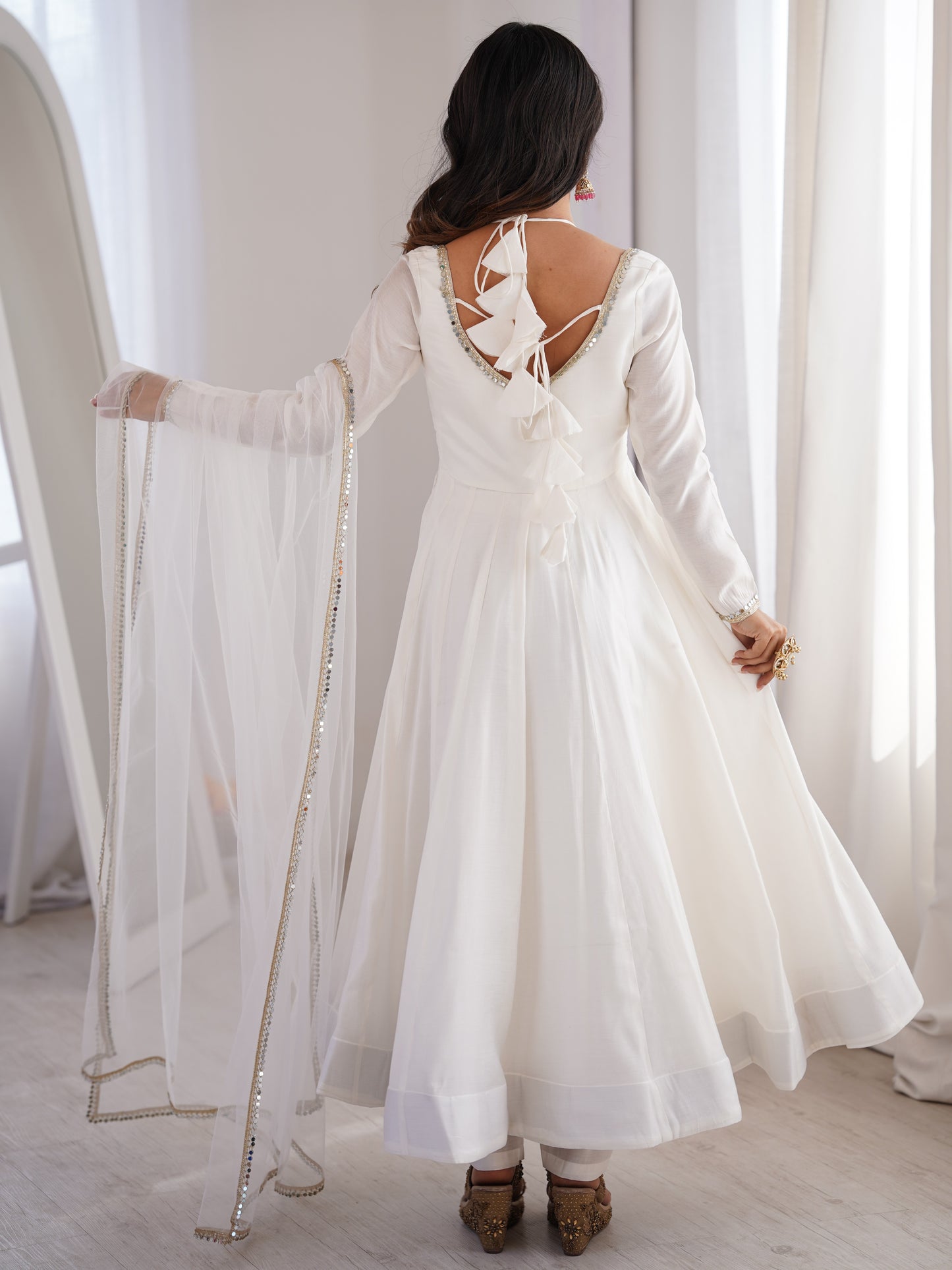 Precious White Plain Roman Silk Festive Anarkali Suit
