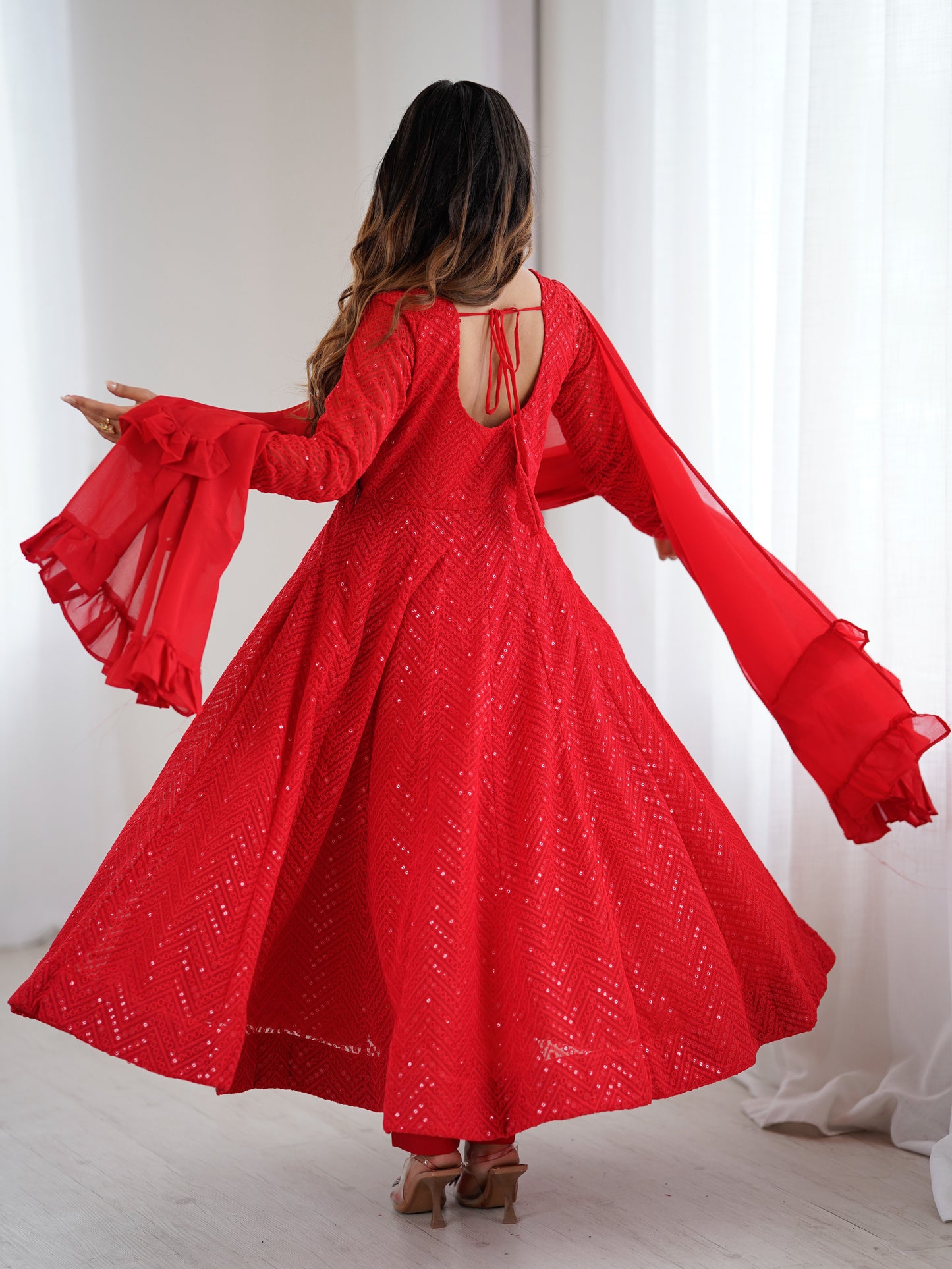 Red Embroidered Georgette Wedding Anarkali Suit
