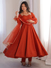 Wonderful Rust Orange Plain Roman Silk Anarkali Suit