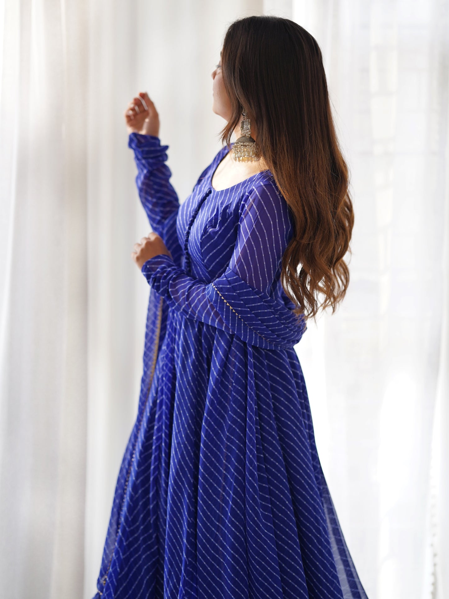 Astonishing Blue Leheriya Printed Georgette Festive Anarkali Suit