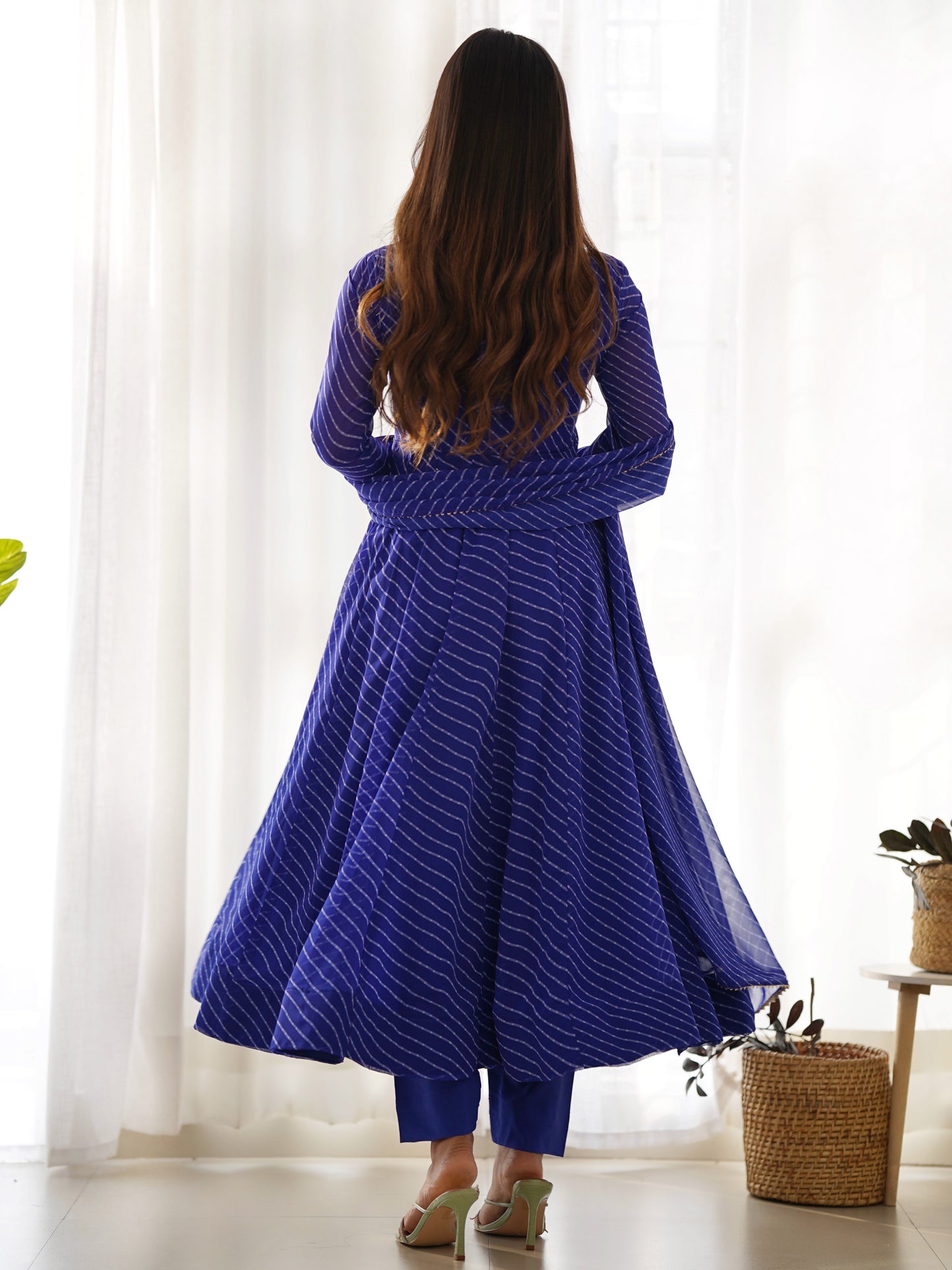 Astonishing Blue Leheriya Printed Georgette Festive Anarkali Suit