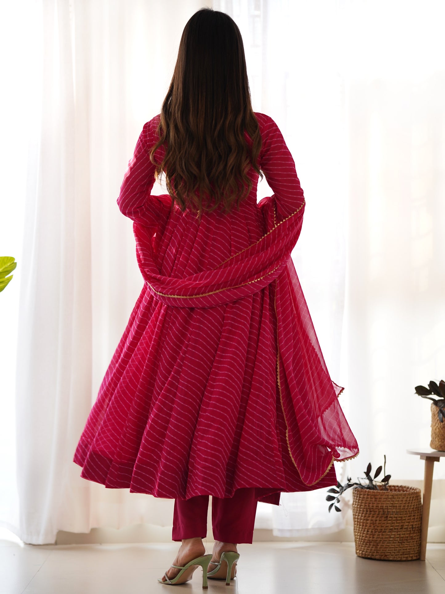 Alluring Pink Leheriya Printed Georgette Anarkali Suit