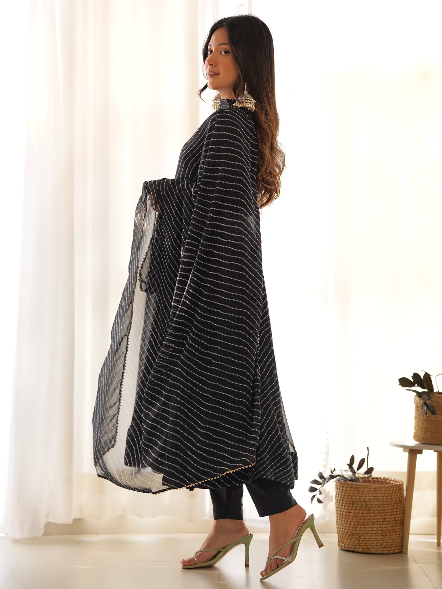 Pretty Black Leheriya Printed Georgette Anarkali Suit