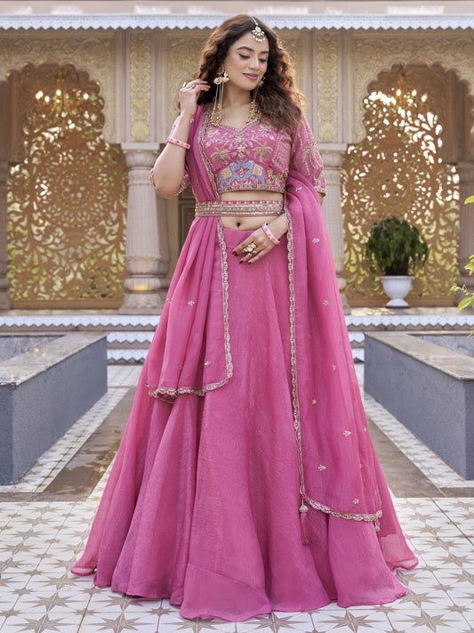 Fantastic Pink Embroidered Crunchy Designer Lehenga Choli
