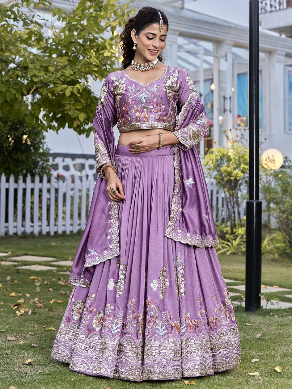 Amazing Purple Embroidered Silk Engagement Lehenga Choli