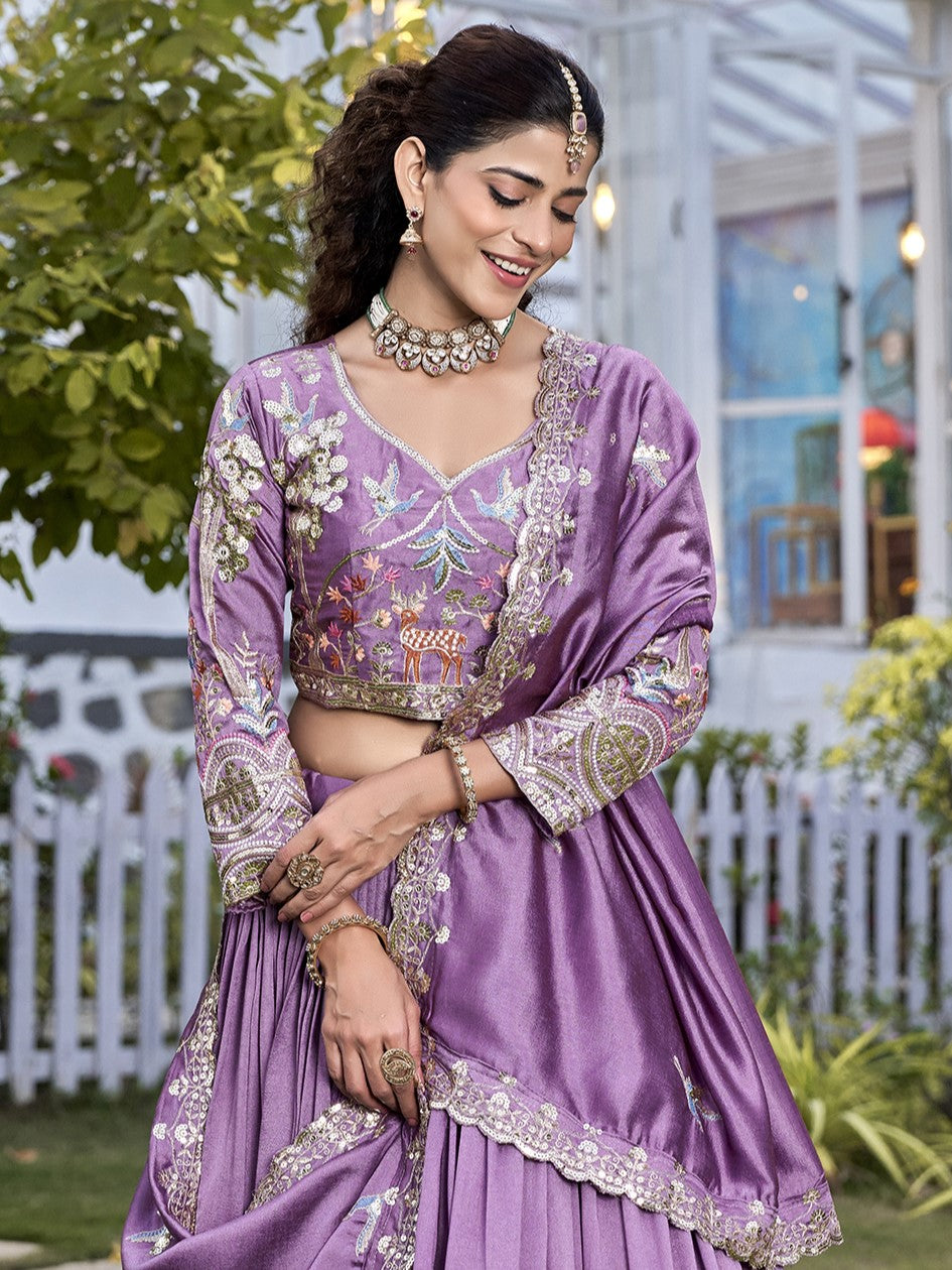 Amazing Purple Embroidered Silk Engagement Lehenga Choli