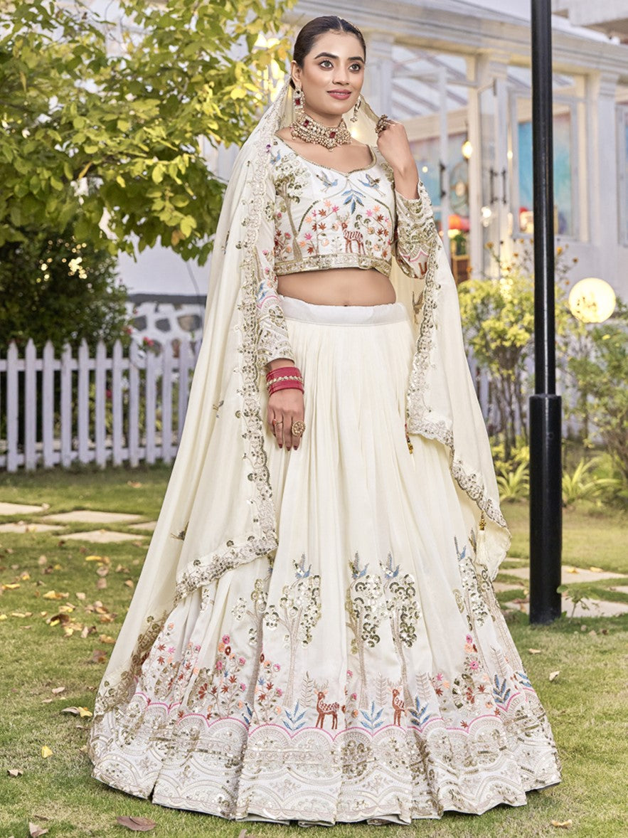 Aesthetic Off-White Embroidered Silk Bridesmaid Lehenga Choli