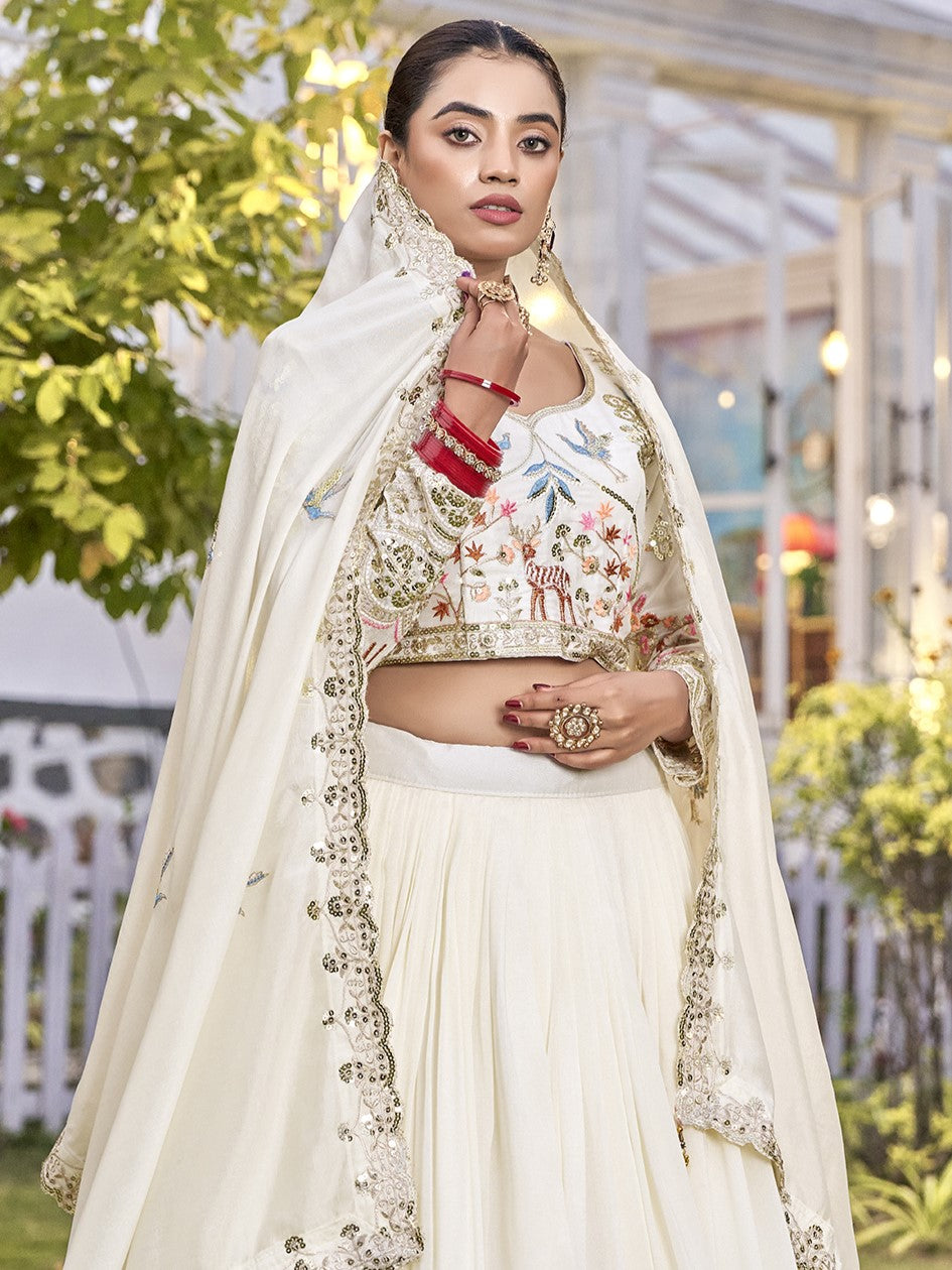 Aesthetic Off-White Embroidered Silk Bridesmaid Lehenga Choli