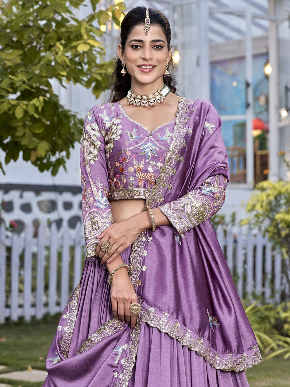 Amazing Purple Embroidered Silk Engagement Lehenga Choli