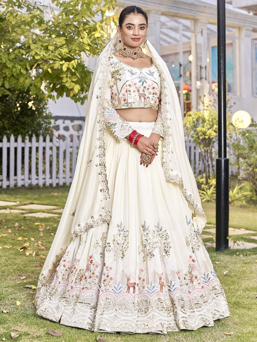 Aesthetic Off-White Embroidered Silk Bridesmaid Lehenga Choli