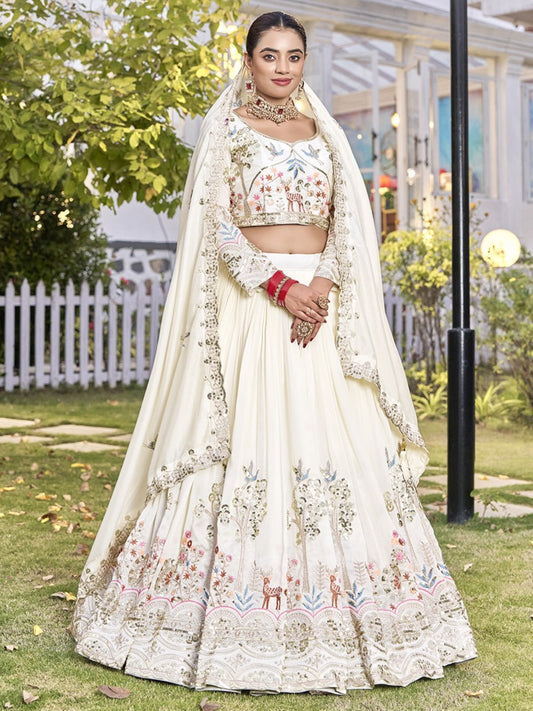 Aesthetic Off-White Embroidered Silk Bridesmaid Lehenga Choli