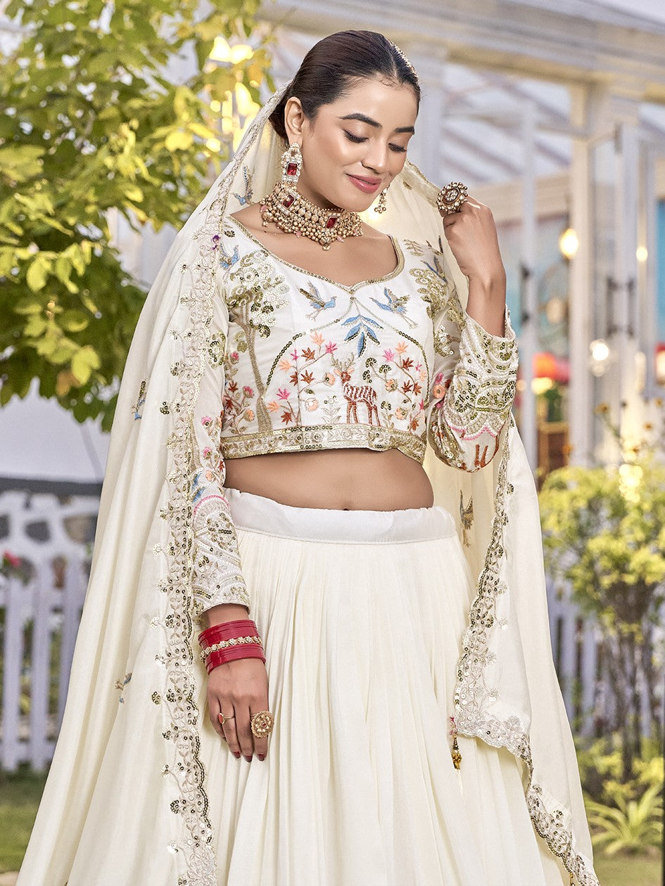 Aesthetic Off-White Embroidered Silk Bridesmaid Lehenga Choli