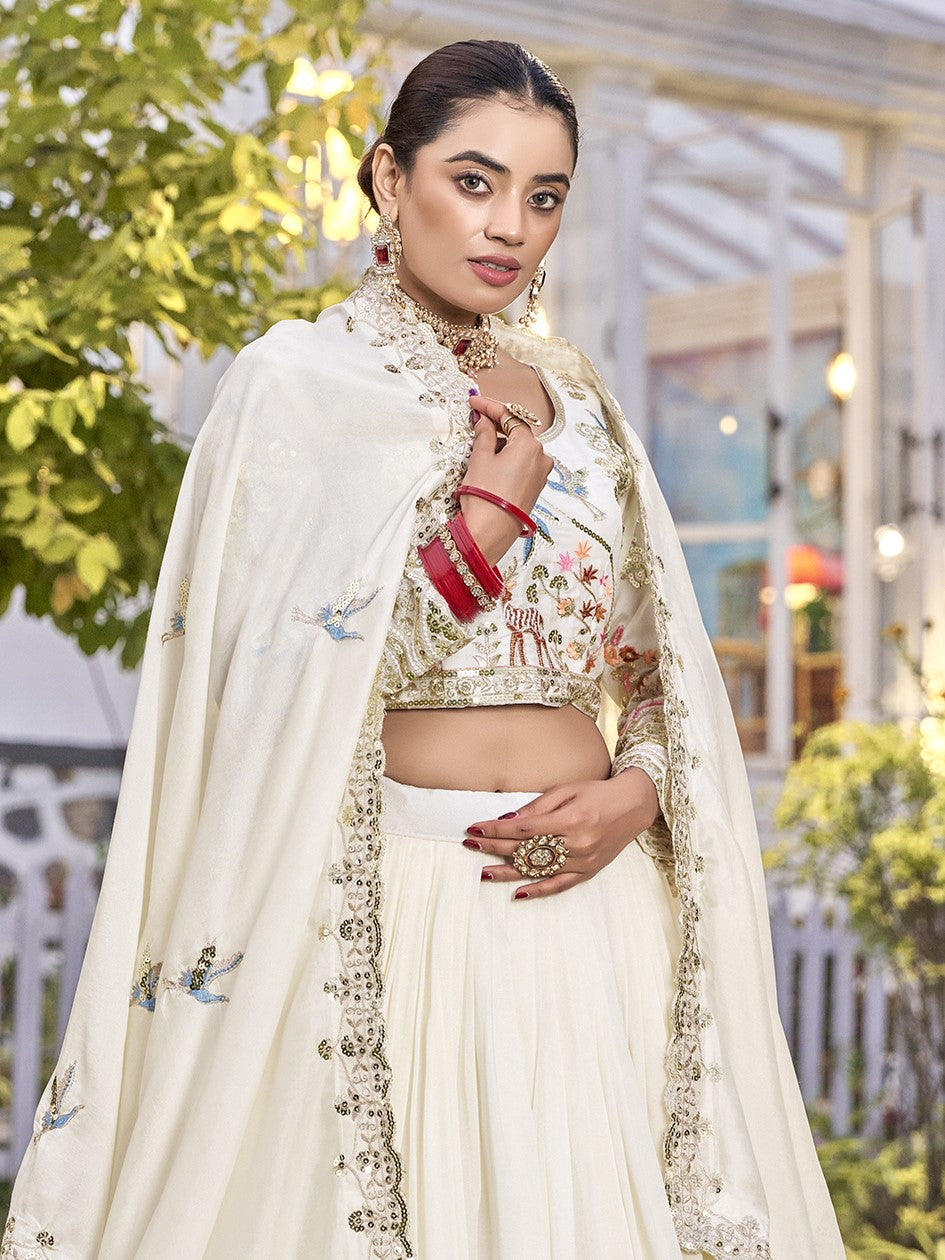 Aesthetic Off-White Embroidered Silk Bridesmaid Lehenga Choli