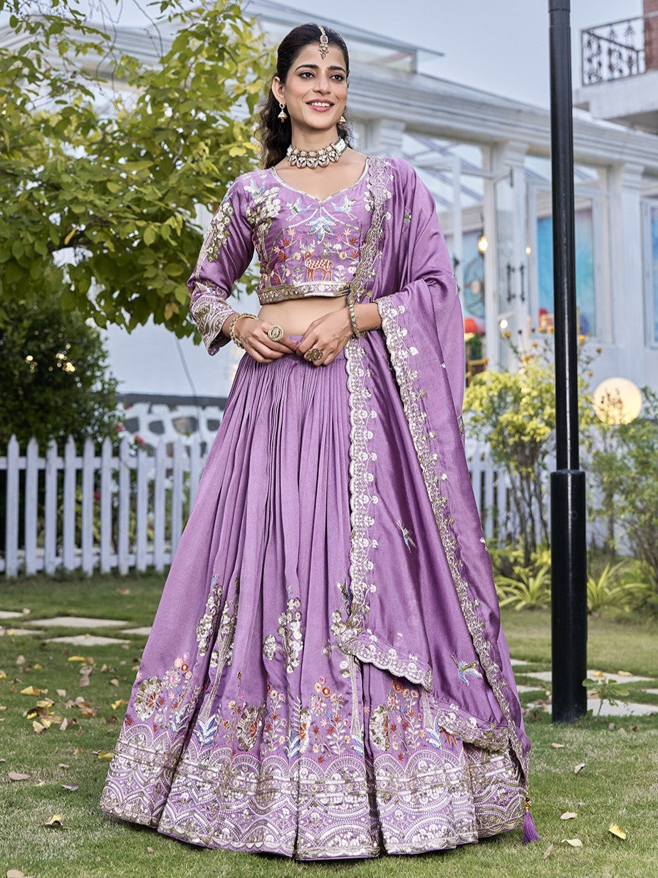 Amazing Purple Embroidered Silk Engagement Lehenga Choli