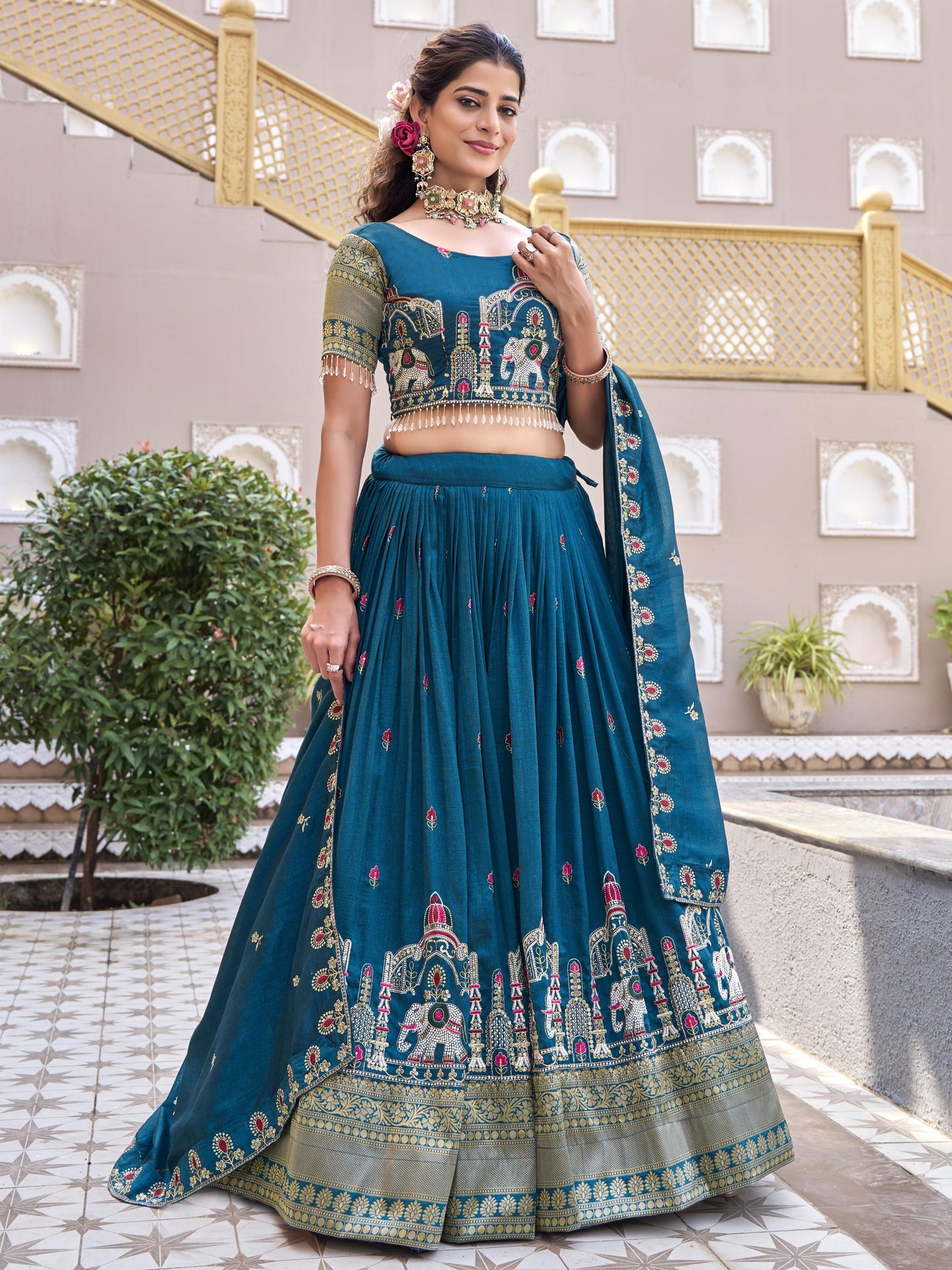 Marvelous Blue Zari Work Silk Engagement Lehenga Choli