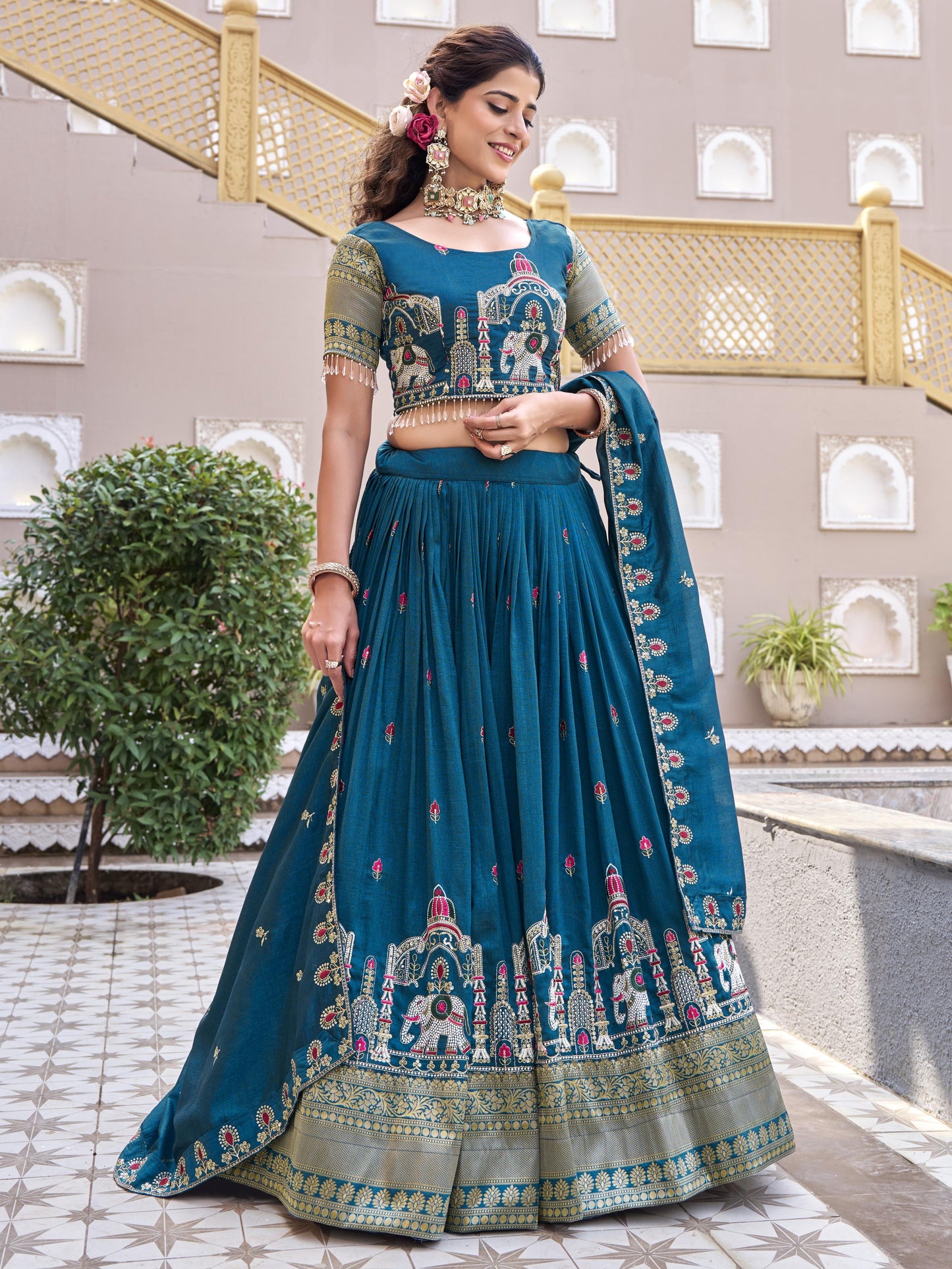 Marvelous Blue Zari Work Silk Engagement Lehenga Choli