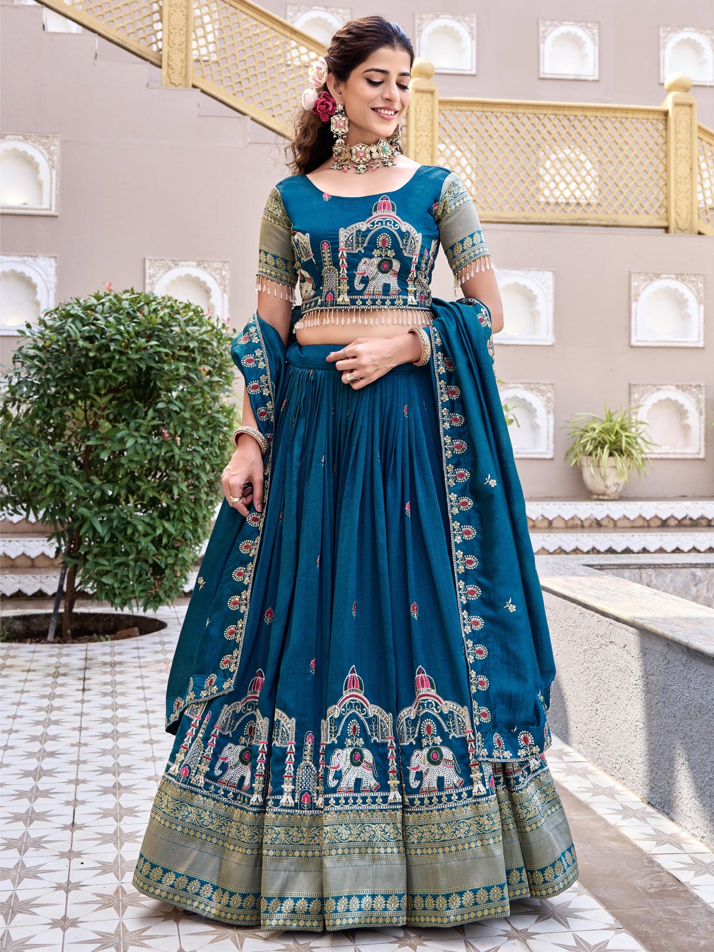 Marvelous Blue Zari Work Silk Engagement Lehenga Choli