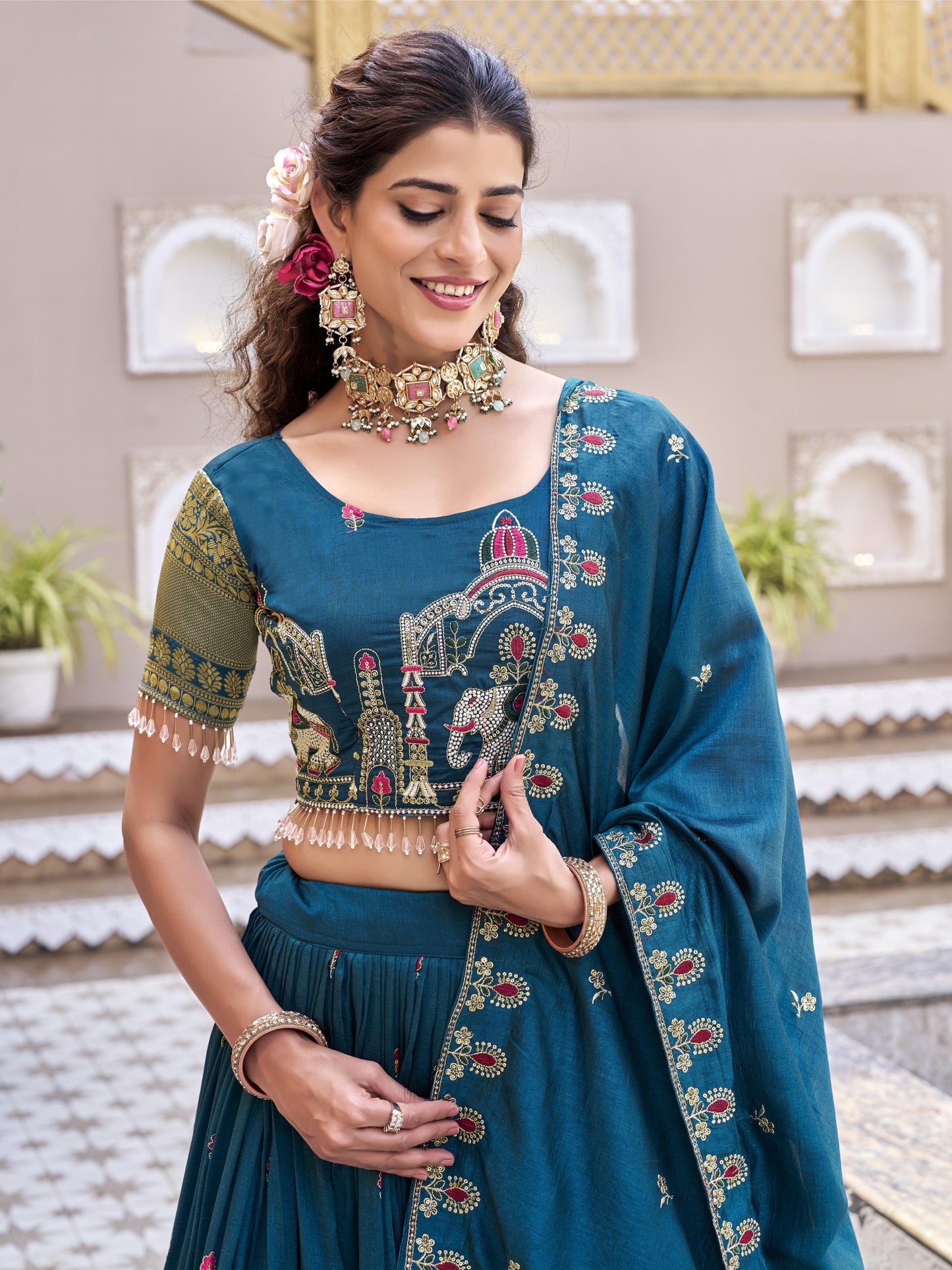 Marvelous Blue Zari Work Silk Engagement Lehenga Choli