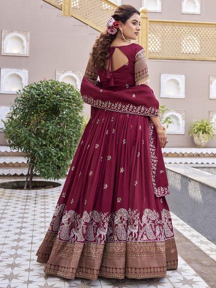 Gorgeous Maroon Zari Work Silk Reception Lehenga Choli