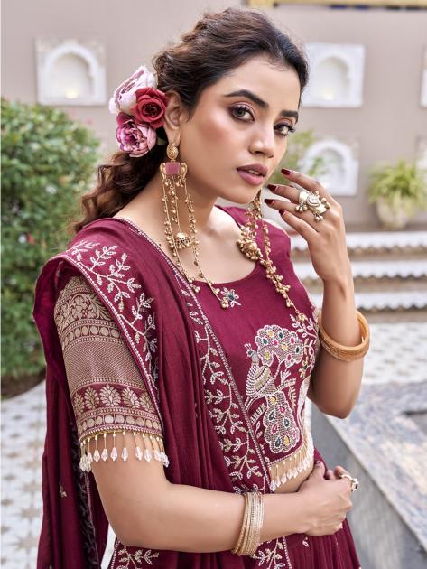 Gorgeous Maroon Zari Work Silk Reception Lehenga Choli