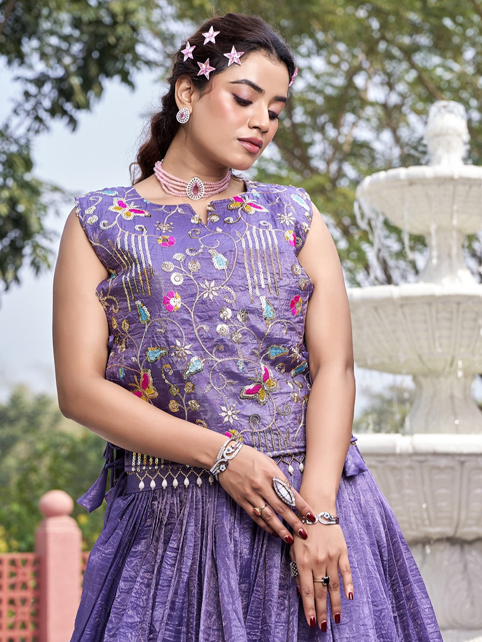 Glamorous Purple Crush Designer Crop top Lehenga With Jacket