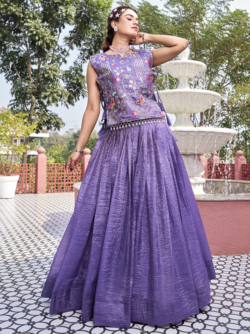Glamorous Purple Crush Designer Crop top Lehenga With Jacket