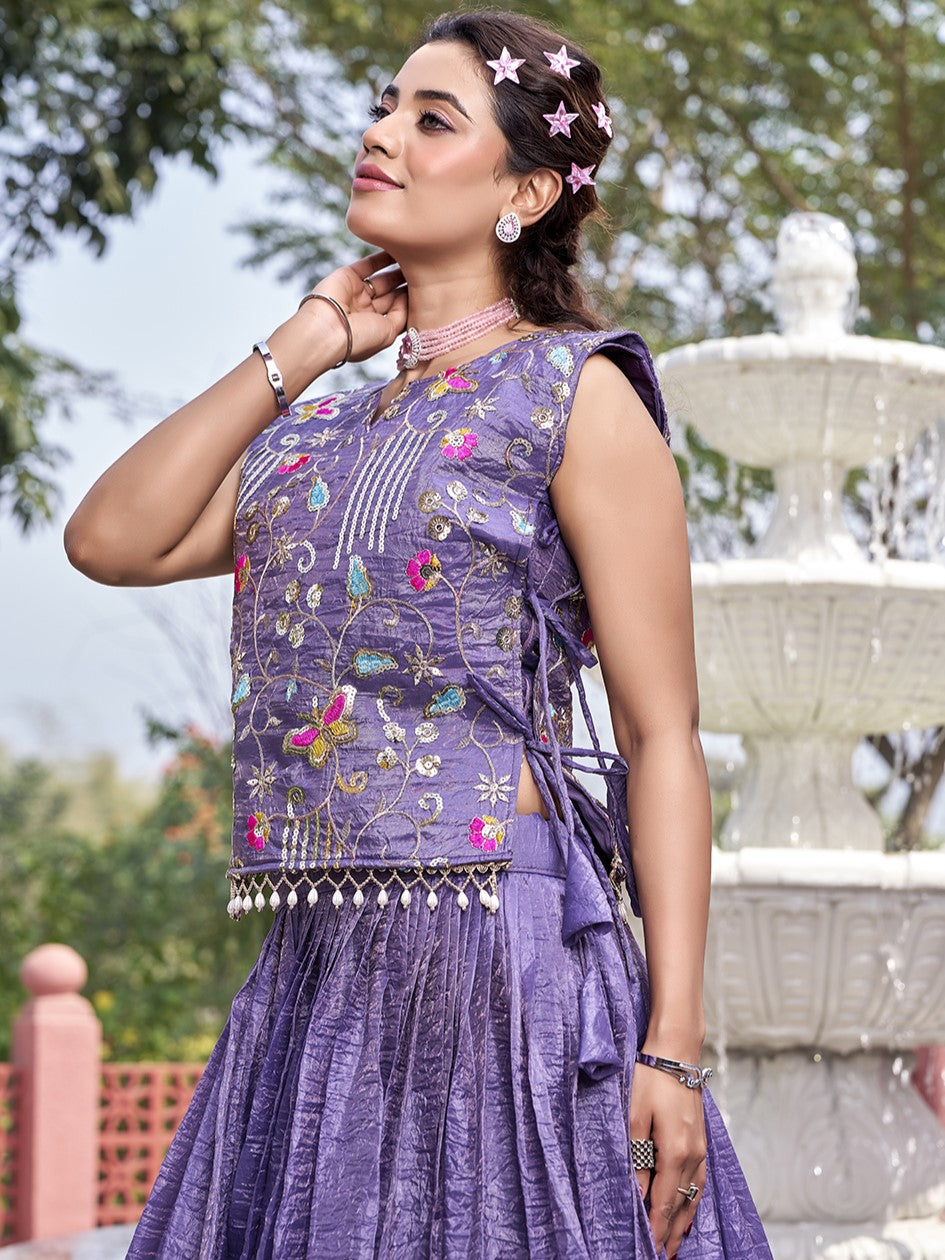 Glamorous Purple Crush Designer Crop top Lehenga With Jacket
