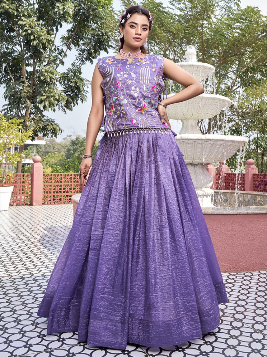 Glamorous Purple Crush Designer Crop top Lehenga With Jacket
