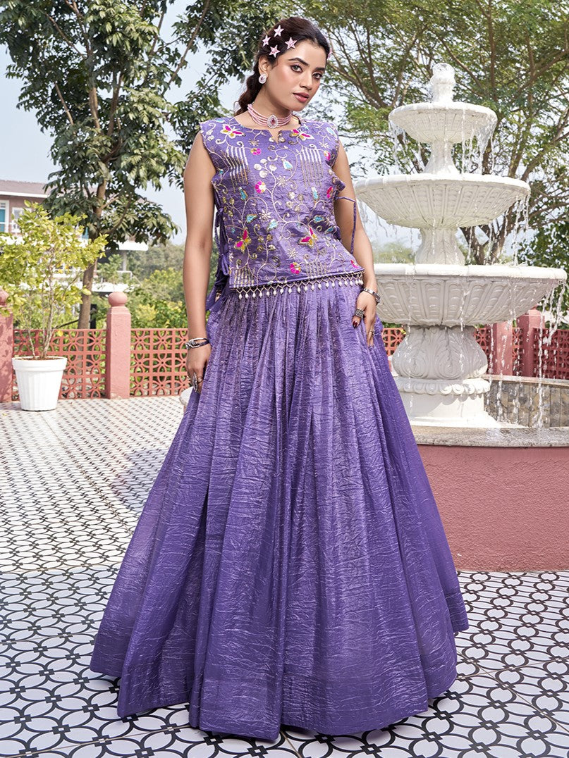 Glamorous Purple Crush Designer Crop top Lehenga With Jacket