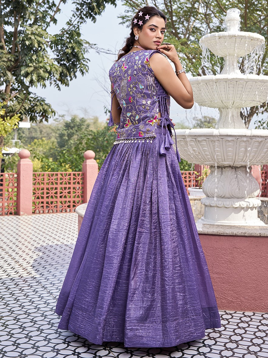 Glamorous Purple Crush Designer Crop top Lehenga With Jacket