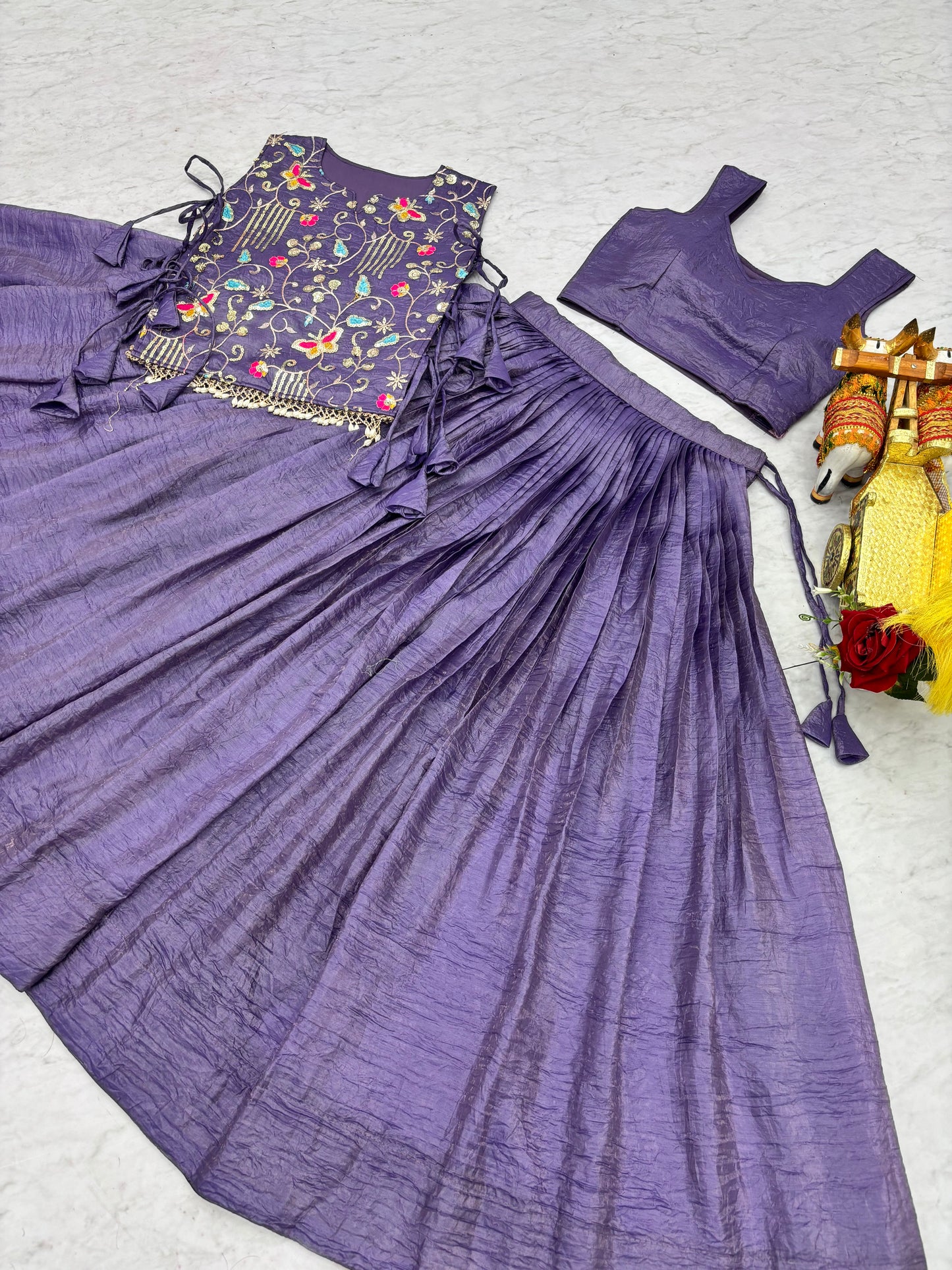 Glamorous Purple Crush Designer Crop top Lehenga With Jacket