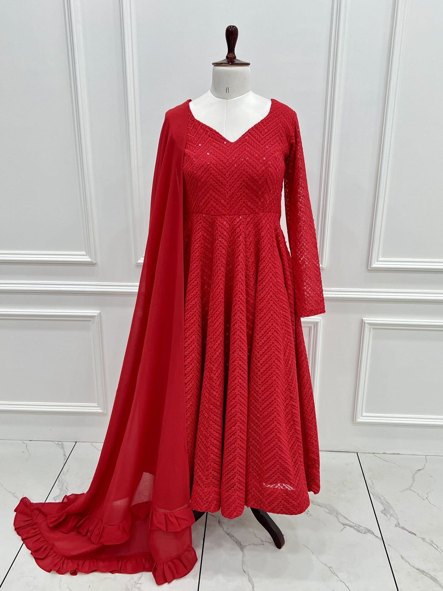 Red Embroidered Georgette Wedding Anarkali Suit