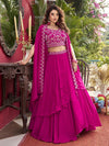 Spectacular Hot Pink Embroidered Silk Lehenga Choli With Shrug