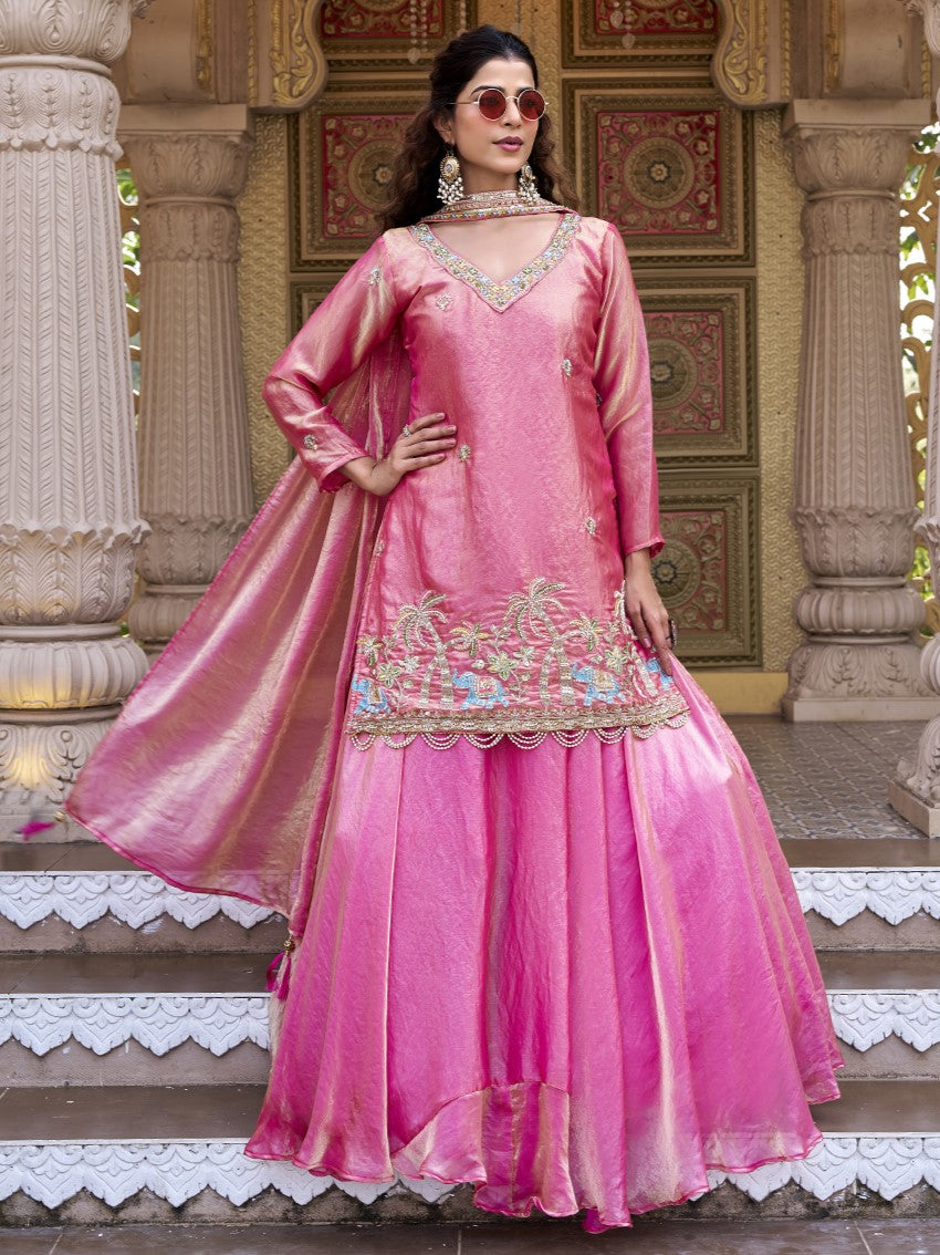 Beautiful Pink Khatli Work Fendy Wedding Co-ord Lehenga Set