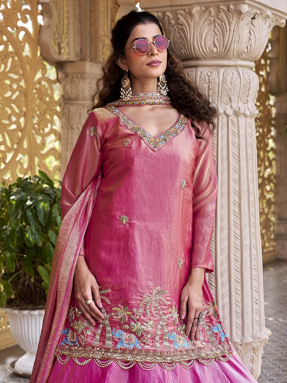 Beautiful Pink Khatli Work Fendy Wedding Co-ord Lehenga Set