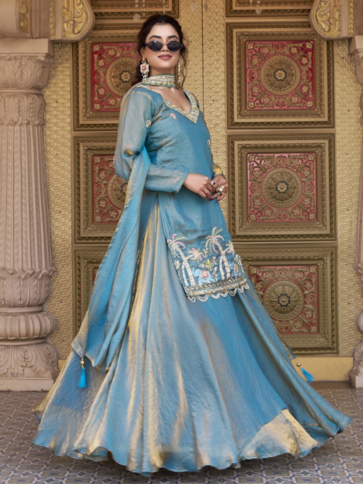 Fabulous Blue Khatli Work Fendy Co-ord Lehenga Set