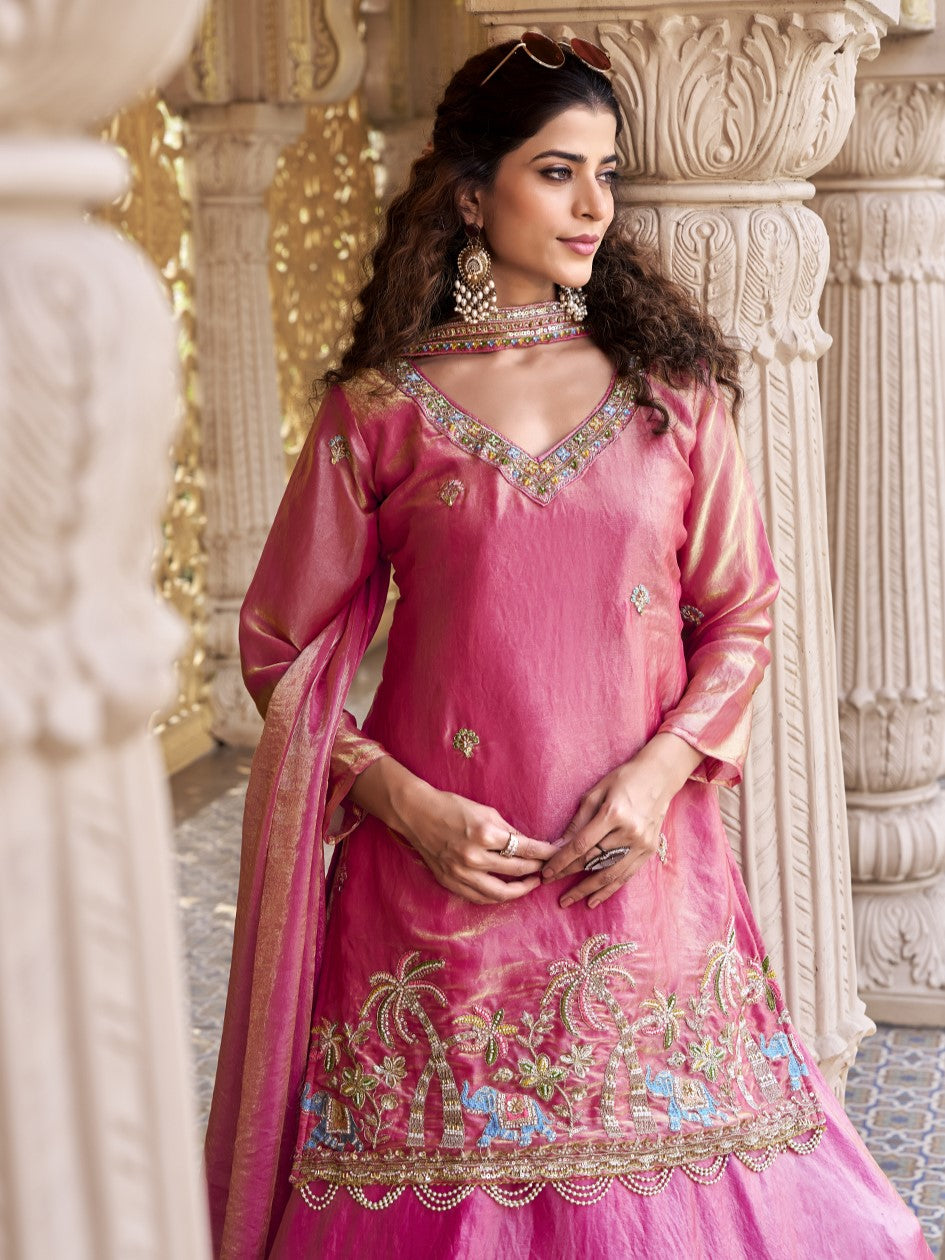 Beautiful Pink Khatli Work Fendy Wedding Co-ord Lehenga Set