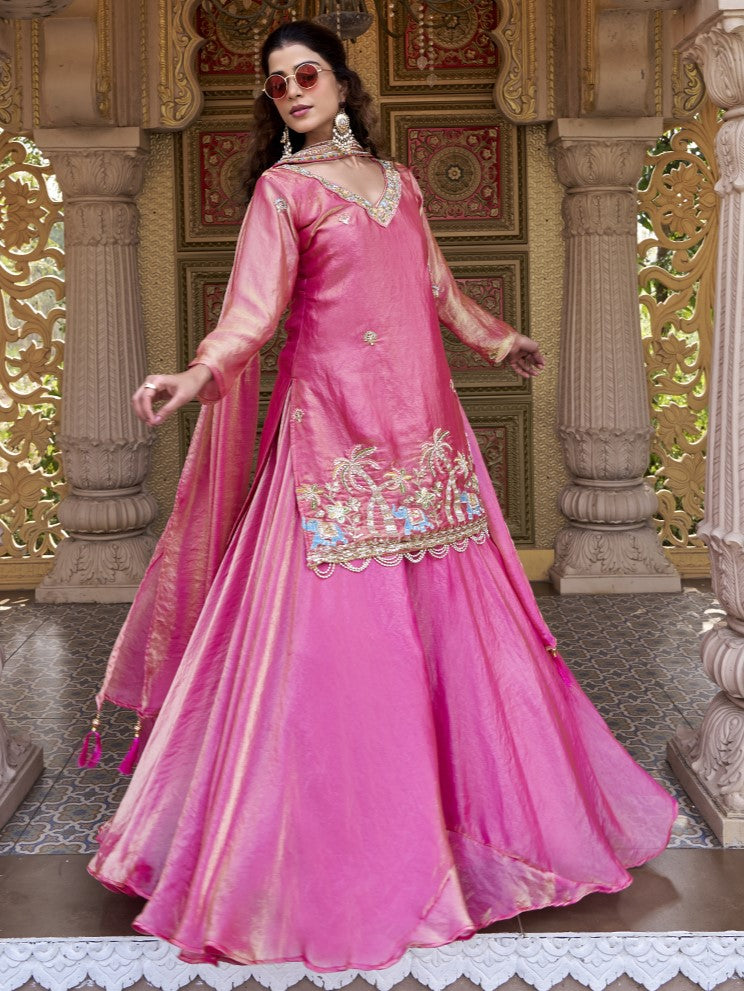 Beautiful Pink Khatli Work Fendy Wedding Co-ord Lehenga Set