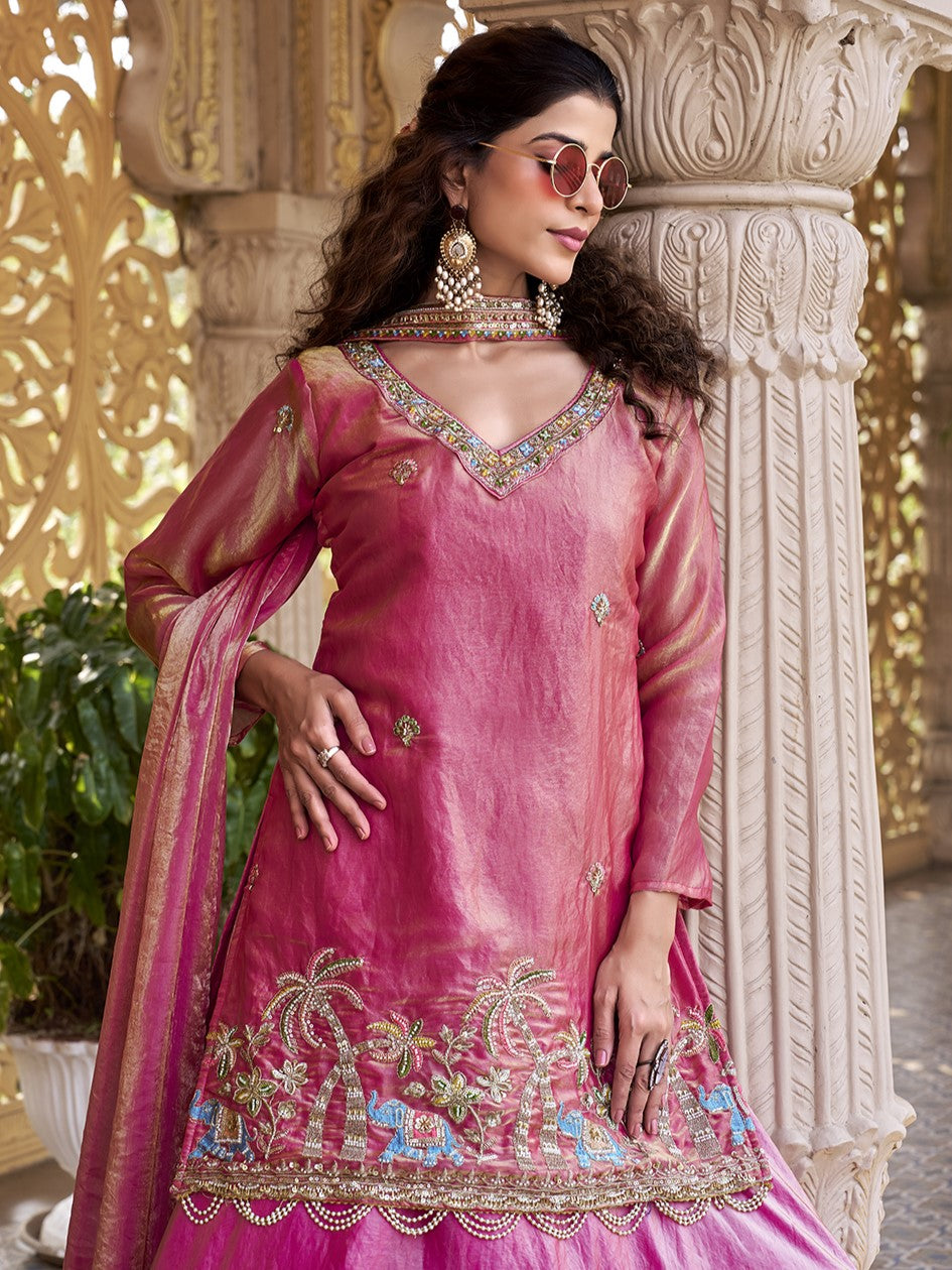 Beautiful Pink Khatli Work Fendy Wedding Co-ord Lehenga Set