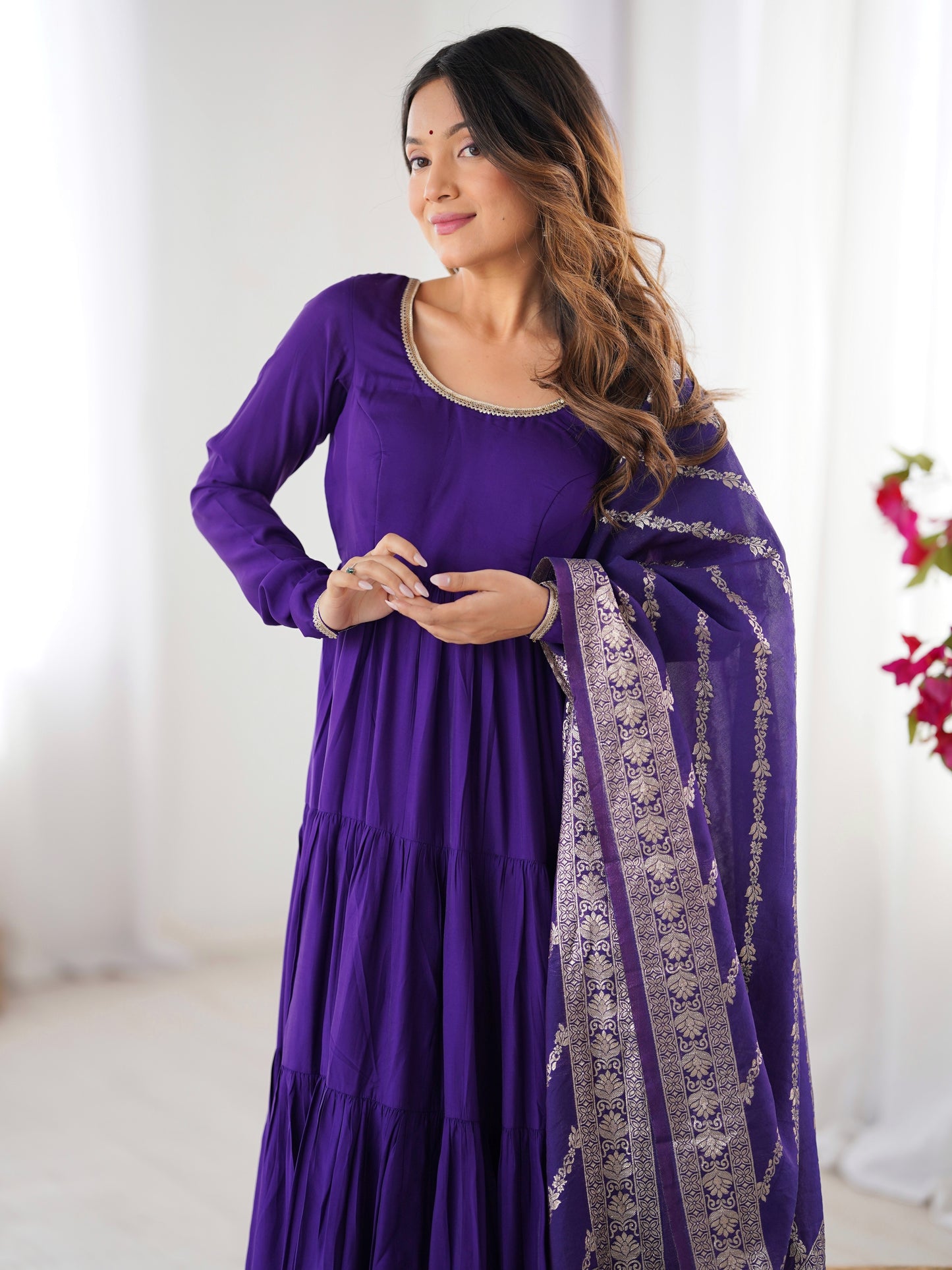 Impressive Purple Chanderi Silk Festival Wear Anarkali Suit