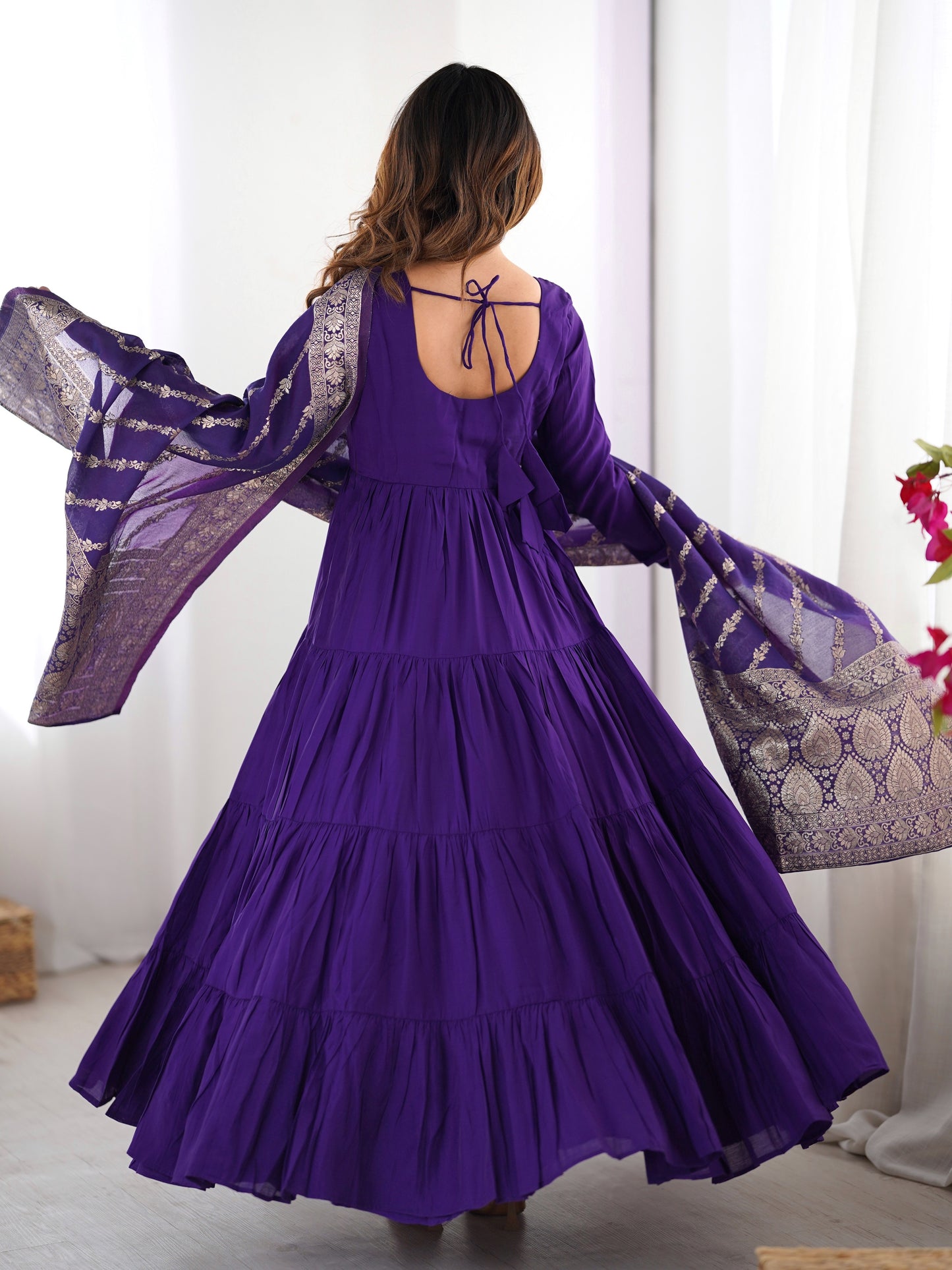 Impressive Purple Chanderi Silk Festival Wear Anarkali Suit
