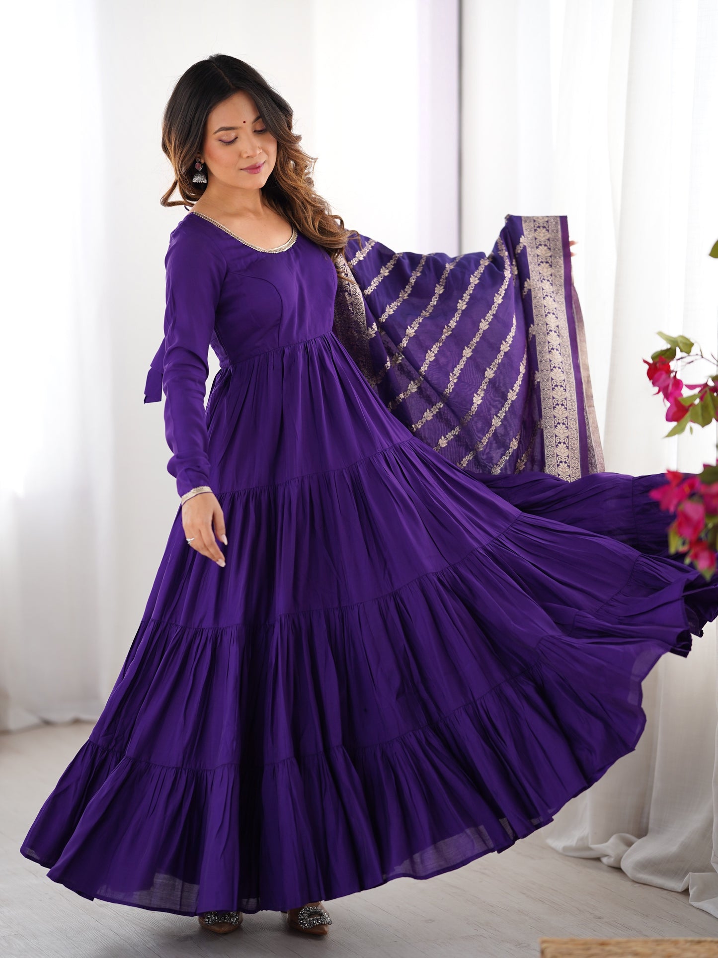 Impressive Purple Chanderi Silk Festival Wear Anarkali Suit
