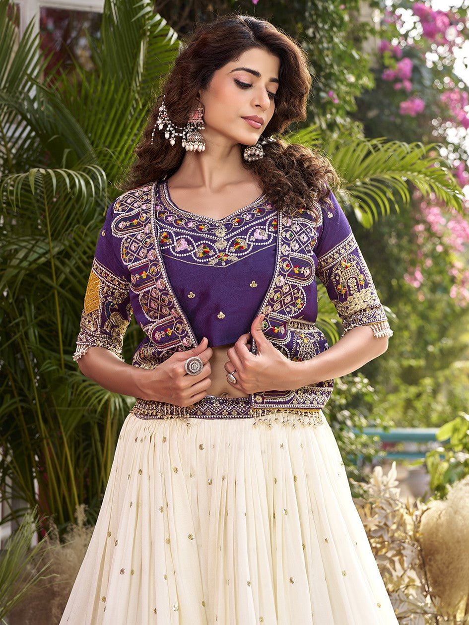 Beautiful Off-White Embroidery Silk Lehenga Choli With Jacket