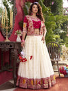 Amazing Off-White Thread Work Silk Lehenga Choli With Jacket