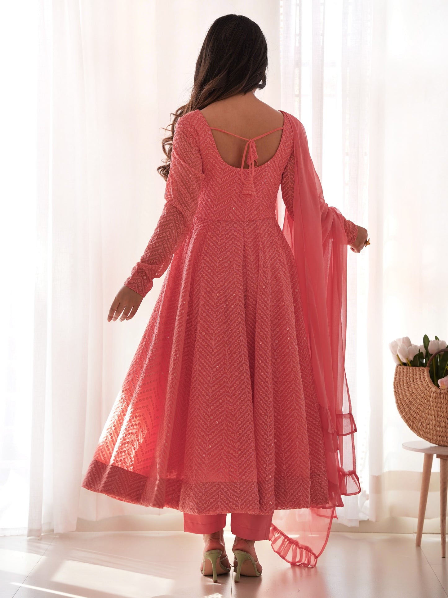 Marvelous Pink Embroidered Georgette Engagement Anarkali Suit
