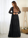 Attractive Black Leheriya Printed Georgette Event Wear Gown