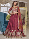 Alluring Coral Red Embroidered Silk Engagement Lehenga Choli
