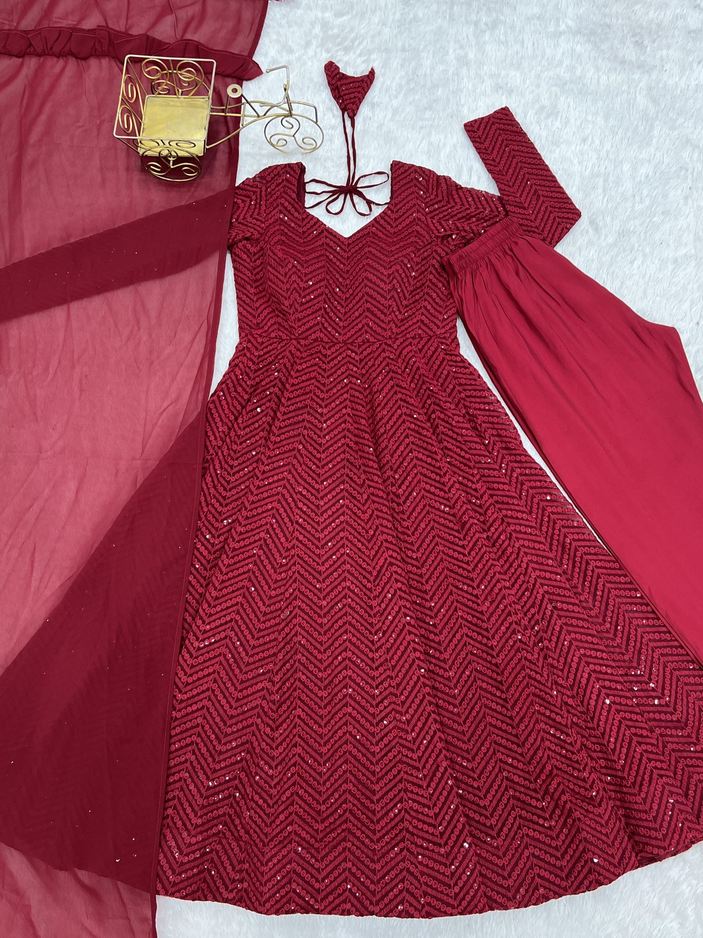 Adorable Maroon Embroidered Georgette Engagement Anarkali Suit