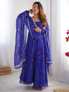 Beautiful Blue Bandhani Printed Chiffon Anarkali Gown